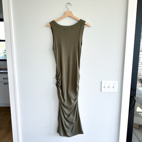 Michael Stars Wren Ruched Side Bodycon Ribbed Dress Topiary Green M - Picture 3 of 10
